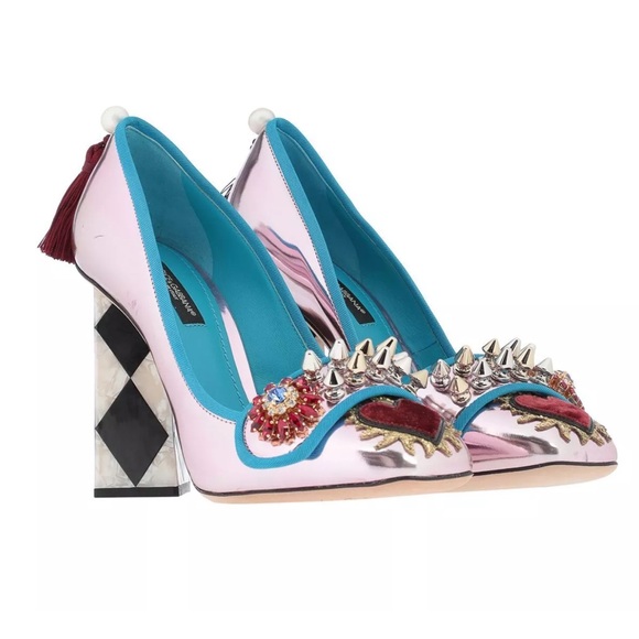 DOLCE & GABBANA Jackie Leather Court Block Heels US7 UK4 EU37 - Picture 1 of 17